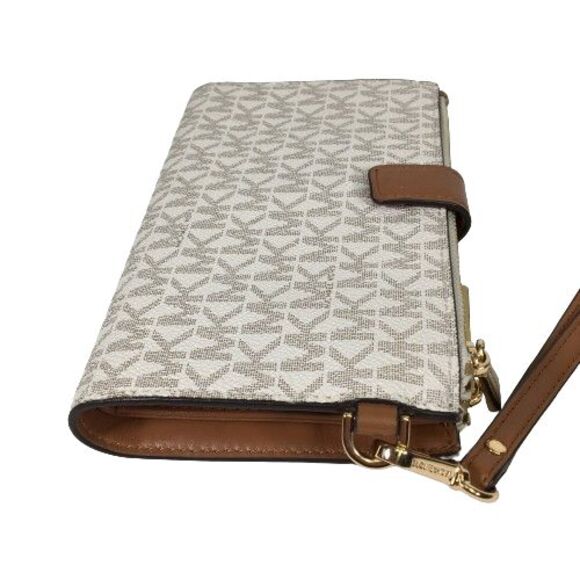 Michael Kors Jet Set Travel Adele Double Zip Phone Wallet Vanilla Tan Wristlet - Picture 14 of 16